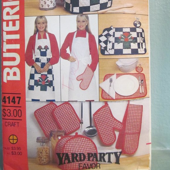 Vintage 1980s Butterick 4147 Sewing Craft Pattern Kitchen Accessories Apron - Picture 3 of 10